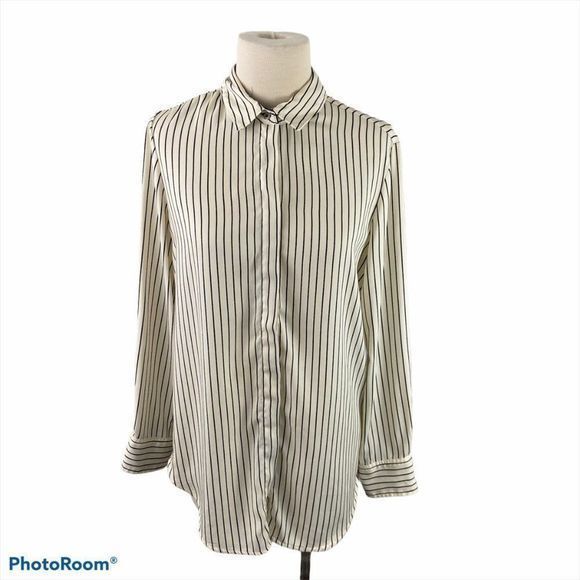 DALIA White & Black Pinstripe Button‎ Down Blouse - Picture 8 of 8